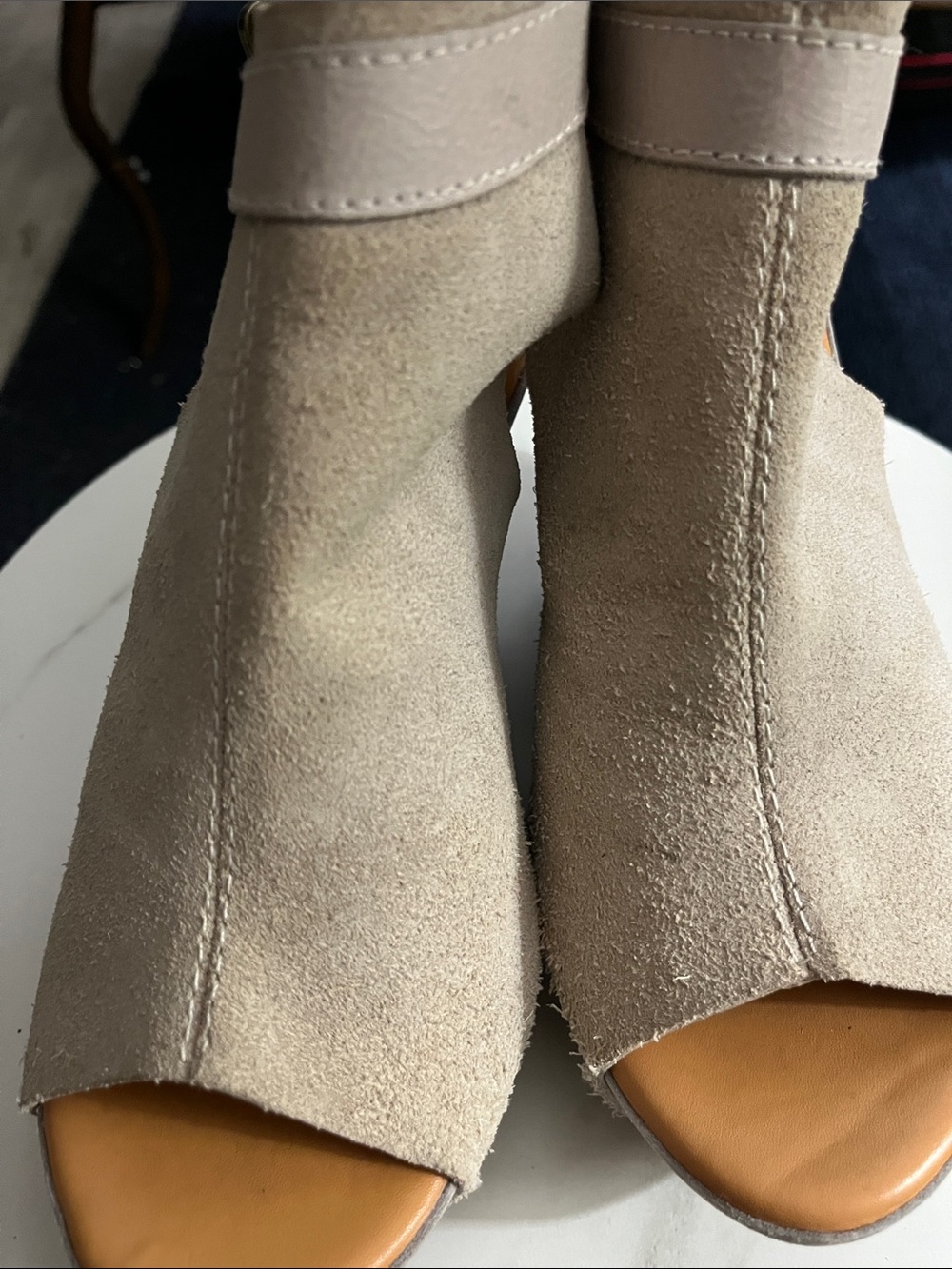 Kork ease Taupe Suede Wedge Peep-Toe Sandal - Picture 6 of 12